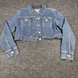 Cato‎ Women's Blue Denim Cropped Jacket Heart Embellished Size L
